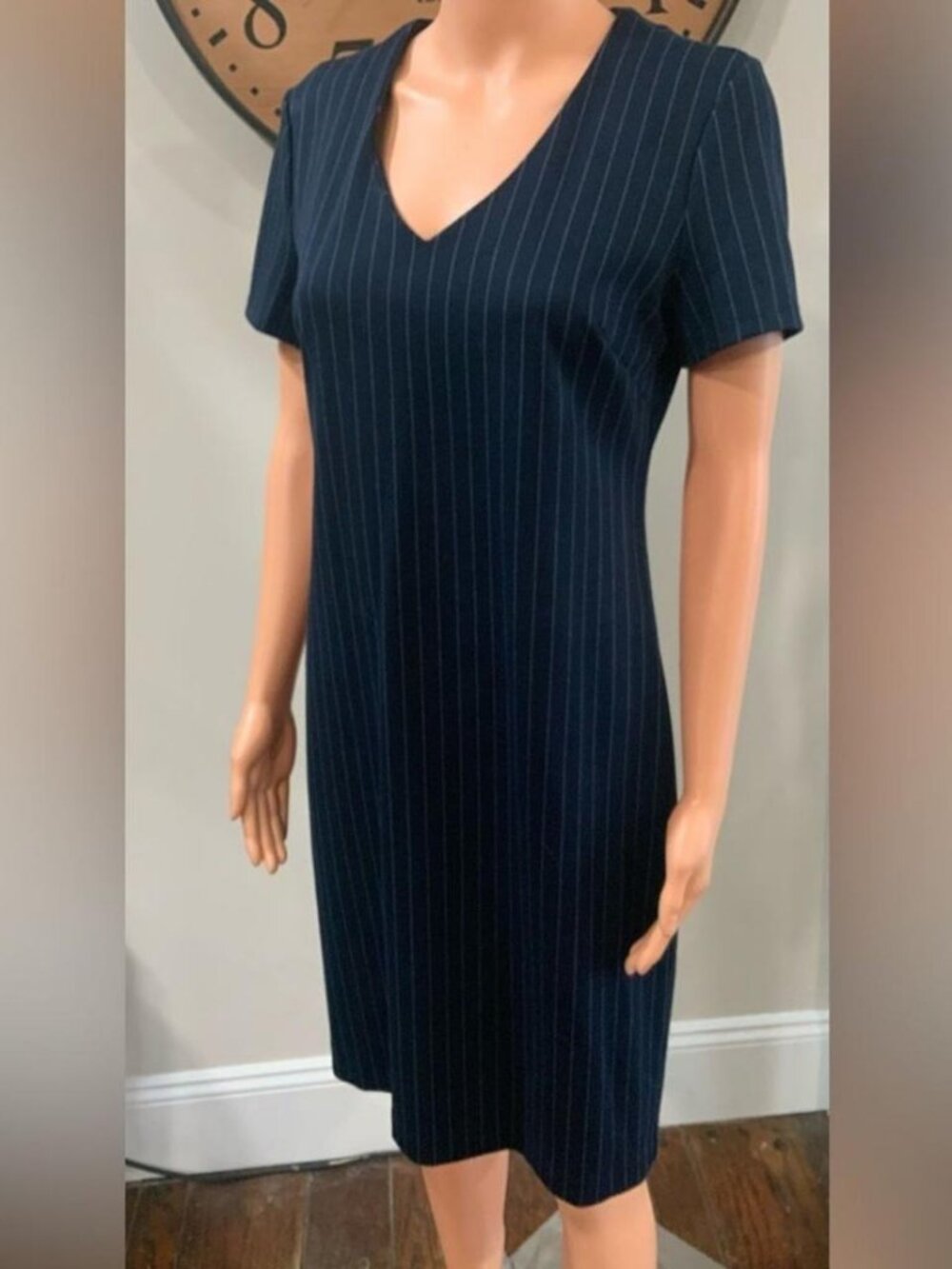 Navy Pinstripe V-Neck - Picture 2 of 2